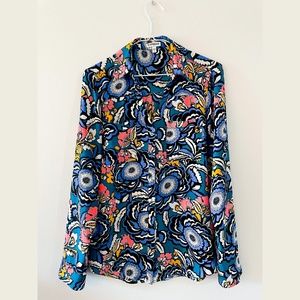 EXPRESS Satin Printed Boyfriend Portofino Blouse - Size S